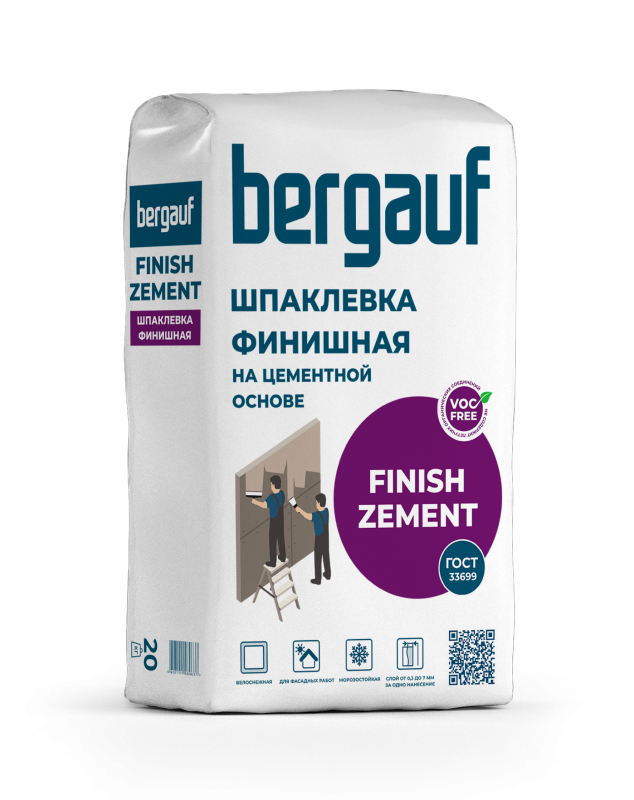 Bergauf Шпатлевка на цементной основе белая Finish Zement, 20кг в Гомеле